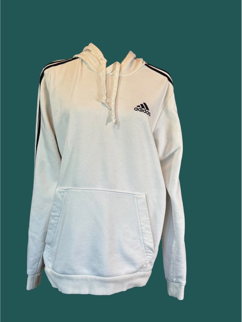 Adidas White Hoodie with Black Stripes and Logo, Size M